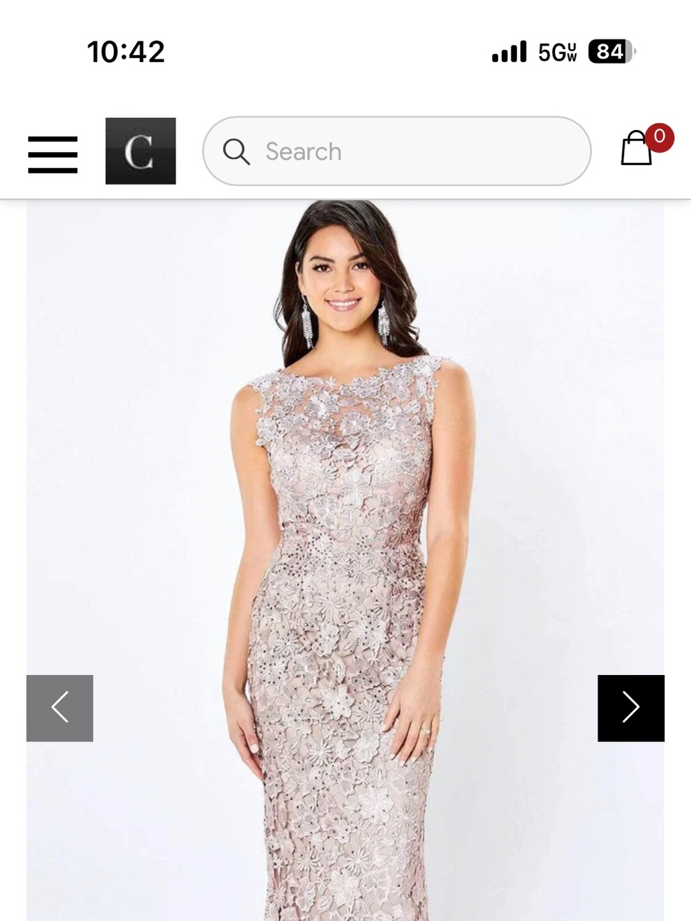 Montage by Mon Cheri Blush Floral Lace Long Sleeve Evening Gown